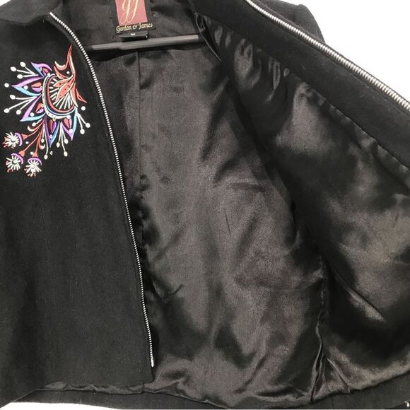Signature Gordon & James Black Wool Colorful Embroidered Crop Jacket - Picture 13 of 15